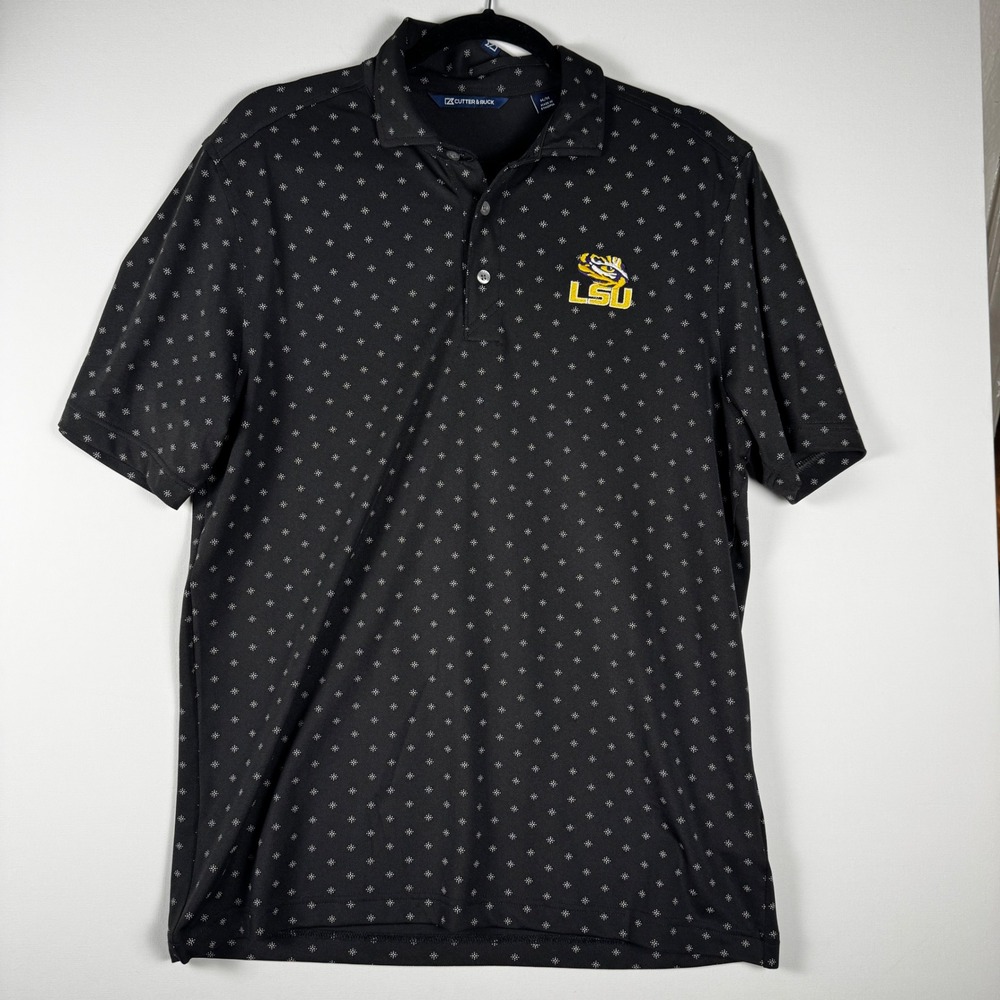Cutter & Buck LSU Tigers NCAA Polo Shirt Mens Medium Black Patterned Golf